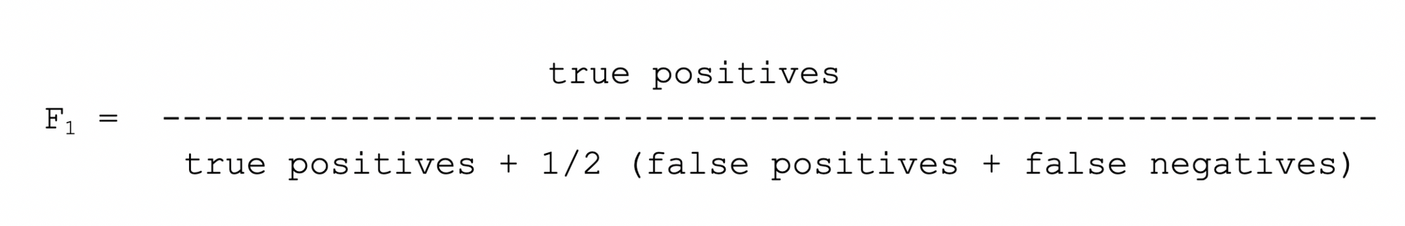 The F1 Score (aka F-score or F-measure) measures accuracy via the harmonic mean of Precision and Recall