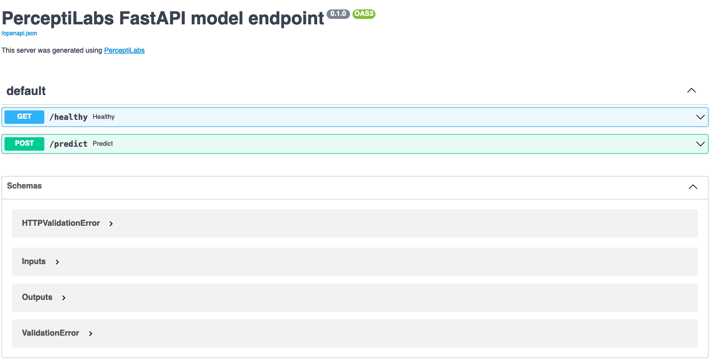 Figure 1: FastAPI GUI Generated by PerceptiLabs.